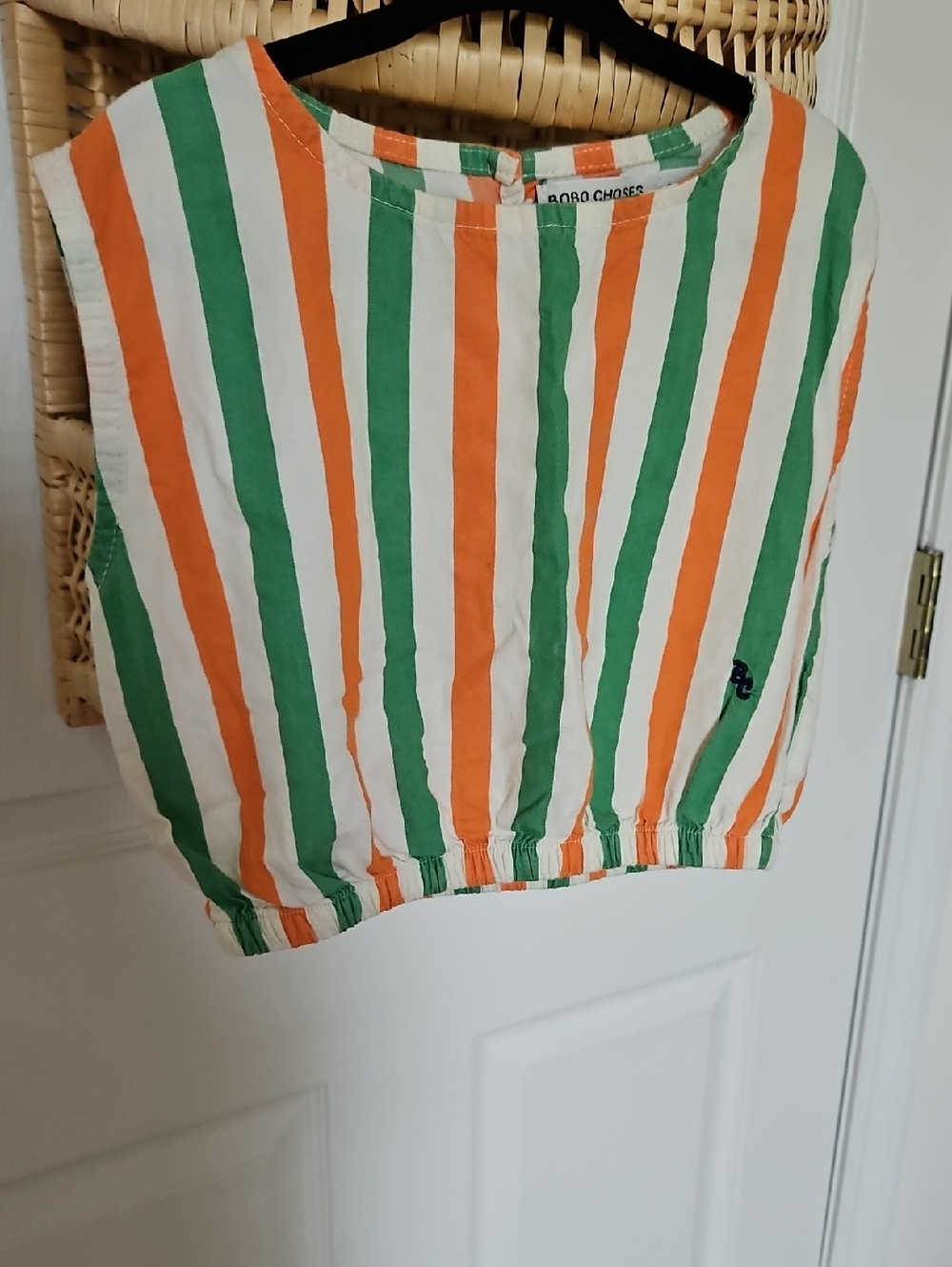 Bobo Choses Green, Orange & White Striped Cropped Top